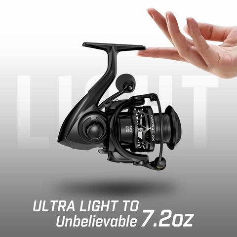 Ultra Light Carbon X II Spinning Reel Upgrade For Freshwater And Saltwater Anglers, Carbon Frame And Rotor, Side View