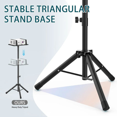 Adjustable Projector Tripod Stand 23 to 51 Inches with Elastic Band Laptop Tablet Mount showing stable triangular base