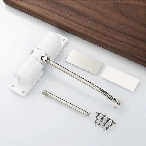 Heavy Duty Automatic Door Closer With Aluminum Alloy Body, Adjustable Closing Hinge, Wear Resistant Rebound Stopper, White Finish