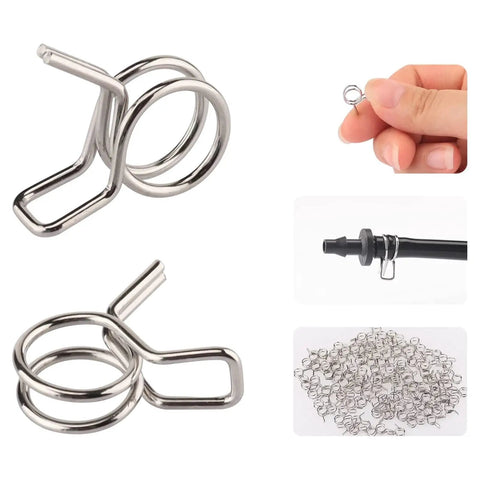 Beefy Spring Hose Clamp Kit 5 to 14mm Stainless Steel Double Wire Spring Clips for Fuel Lines, Irrigation, 150 pcs shown