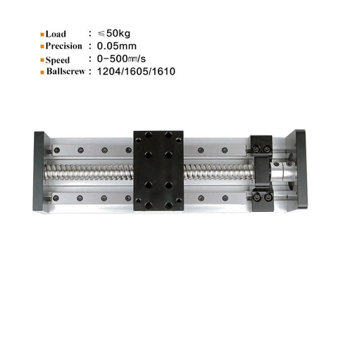 500Mm Linear Rail Guide Sliding Motion Workbench For Cnc Diy Projects, precision steel rail system with ballscrew, load ≤ 50kg.