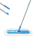 Heavy Duty 24 Inch Commercial Dust Mop With Long Swivel Handle For Wet And Dry Cleaning No Sweat Pro Grade Floor Sweeper in blue and white, ideal for various floor types.