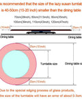 Diagram showing size comparison of Beefy Black Glass Turntable Bearing With Silent Swivel Lazy Susan for dining tables.