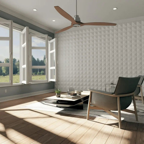 Modern living room featuring Tirana EnduraWall 3D Decorative Wall Panels Kit Square 11 7 8 Inch 50 Pack 48.96 Sq Ft Coverage Dope Faux Texture