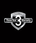 Logo displaying a limited three-year warranty emblem on a silver and black shield background.