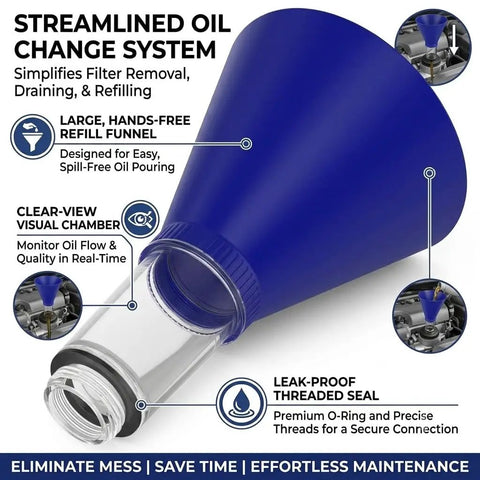 Oil Change Kit With Filter Wrench, Drain Hose, And Threaded Funnel For Toyota And Lexus 2.0L To 5.7L Engines featuring funnel