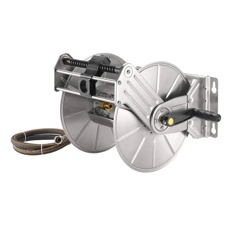 Heavy Duty Stainless Steel Garden Hose Reel With Crank Wall Or Floor Mount Retractable Hose Organizer For 150 Ft Of Five Eighth Inch Hose