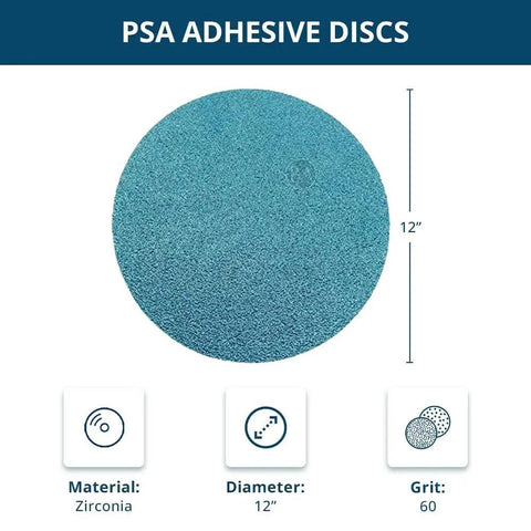 12 Inch Adhesive Back Zirconia Sanding Discs For Automotive DA Orbital Sander No Hole 40 Grit 5 Pack Pro Grade shown in blue