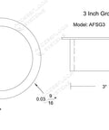 Heavy Duty Three Inch Black Floor Grommet With Tough Cover Solid ABS Plastic Cord Protector dimensions and design details.