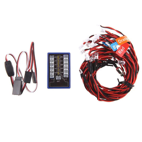 RC Car Headlights And Taillight Kit With 12 LED Lights, 5 Operation Modes for 1/10 Scale RC Trucks, components and wiring layout