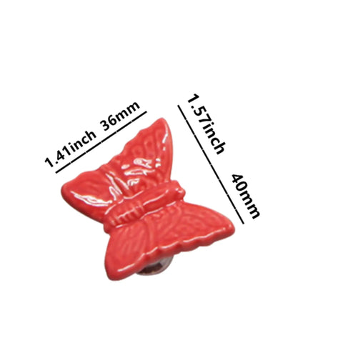 Top Shelf Red Butterfly Cabinet Knobs And Vintage Drawer Pulls Set Of Six With Glossy Ceramic Finish And Zinc Alloy Base. 40mm knob.