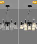 Farmhouse Chandelier 7 Light Black Pendant Light With Glass Shade Dope Industrial Vintage Hanging Fixture For Dining Room Living Room Bedroom Kitchen G9 Bulbs Included