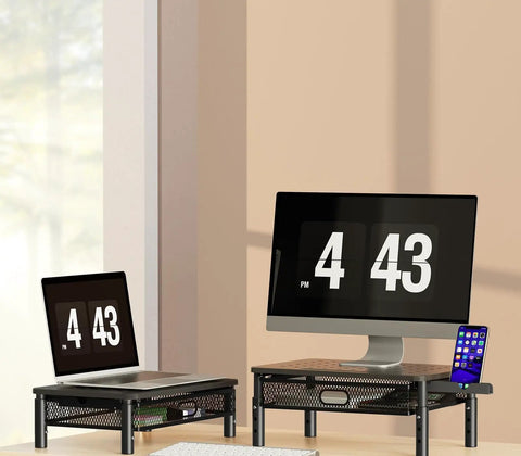 Ergonomic Monitor Stand Riser With Metal Mesh Drawer And Phone Holder Height Adjustable At 4.13 4.92 And 5.71 Inches Go To Desk Organizer