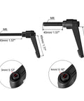 Quick Release Clamping Levers Push Button Ratchet Handles Adjustable Toggle Latches showing M6 and M8 sizes with dimensions.