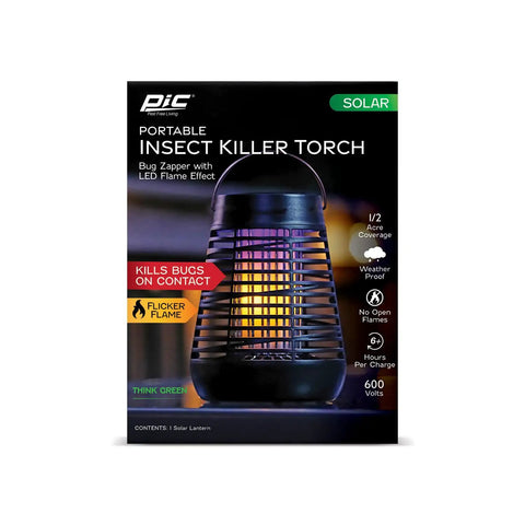 Solar Powered Bug Zapper Outdoor Insect Trap With 600V Grid, LED Flickering Flame, Auto Activates At Dark, Weatherproof Fly Trap