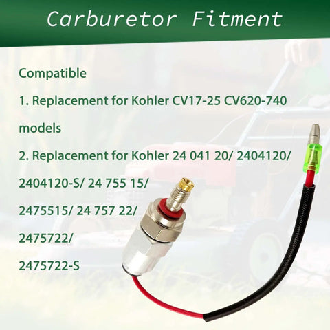 Carburetor Fuel Solenoid Kit Replacement For CV17-25 CV620-740 Engine With Part Numbers 2475722-S 2404120-S 2475515