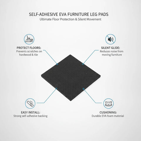 Self-Adhesive EVA Furniture Leg Pads For Floor Protection, black cushioning glides, scratch and noise protection for hardwood tile