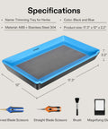 Heavy Duty 2 In 1 Trimming Tray With 150 Micron Fine Mesh Screen Dry Sift Kit And 2 Trimming Scissors, blue and black, dimensions 17.3 x 12 x 2.2 inches