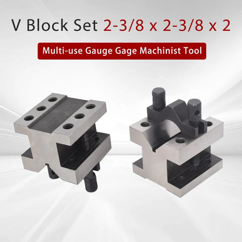 Top Notch Pro Grade V Block With Clamp Set, Hardened Steel 58-60 HRC, 90 Degree V Block Pair For Precision Machining, 2-3/8 x 2-3/8 x 2 Inches