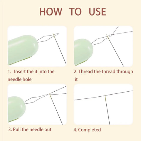 Step-by-step guide using 3 Pack 2 In 1 Seam Ripper And Needle Threader Set For Hand Sewing, Handy Compact Design, shown in four images