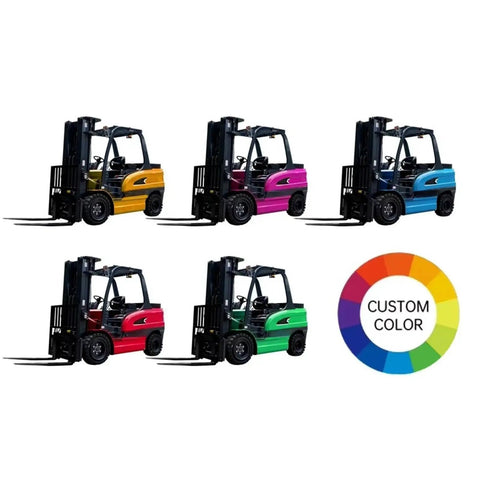 Various colors of Compact Electric Pallet Stacker Mini Forklift For Warehouse Material Handling And Small Retail Spaces.