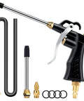 Must Have Heavy Duty Air Blow Gun With Brass Adjustable Nozzle and Steel Extensions Shown With Universal Flow Hose and Quick Plug