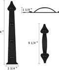 Magnetic Garage Door Decorative Hardware Kit With Faux Hinges And Handles, 6 Piece Set In Black, showing hinge and handle dimensions.