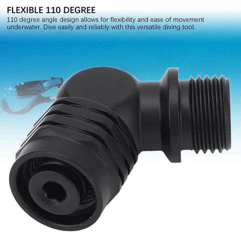 Diving Regulator Adapter For Second Stage Connector With 110 Degree Swivel Hose Scuba Accessory in black, flexible design.