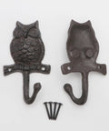 Set Of Two Cast Iron Owl Wall Hooks Super Heavy Duty Rustic Coat Rack Hangers Old School Vibe Built Like A Tank Sturdy As Nails To Hang Your Outerwear Inside, featuring intricate owl design.