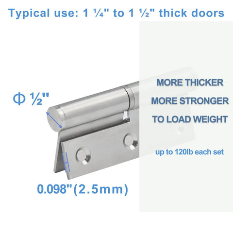 Six Pack Lift Off Door Hinges 4 Inch Heavy Duty Stainless Steel Detachable Hinges Left Handed Rust Resistant For Indoor And Outdoor Use With 50 Lbs Loading Capacity, 0.5-inch pin detail