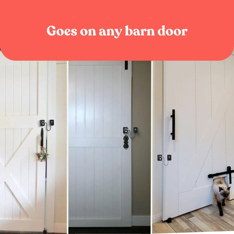 Sliding Barn Door Lock With Exterior Keyed Lock For Indoor And Outdoor Use, Privacy Protection For Doors And Gates installed on white doors