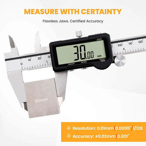 Rechargeable Digital Caliper With Auto Off, One Key Reset, 6 Inch Measuring Tool, digital display, measuring 30mm width
