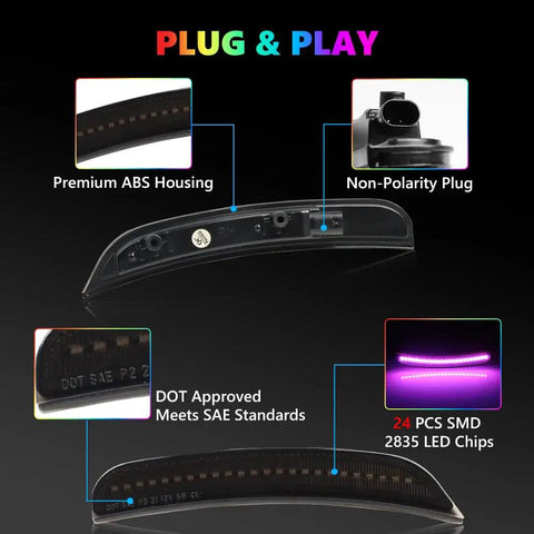 Dodge Charger Dope RGB Full LED Side Marker Lights Kit For 2015-2023, plug-and-play features, premium ABS housing, 24 LED chips