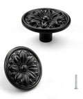 Black Floral Embossed Solid Zinc Alloy Cabinet Handles 4 Pack For Single Hole Installations Kitchen Drawers And Cabinets.