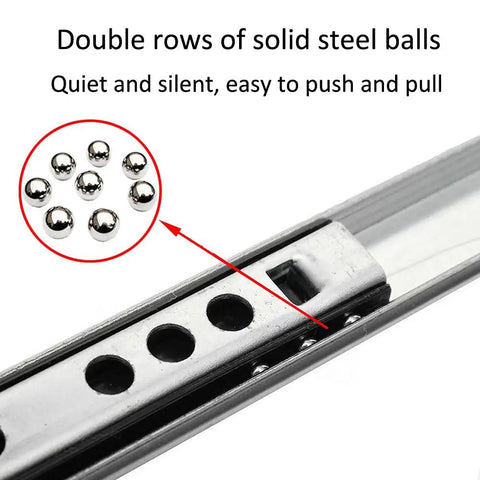 Five Pairs Of 10 Inch Drawer Slides, 17mm Wide Heavy Duty Ball Bearing Glide Runners, Grooved Steel Extension, Side Mount Cabinet And Desk Slides, Smooth Quiet Operation With 100 Lb Capacity, steel ball bearings close-up