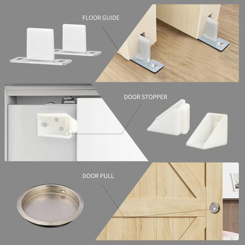 96 Inch Ceiling Mount Bypass Pocket Sliding Hardware Kit For Wardrobe Closet Aluminum Alloy Black Finish components displayed