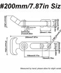 Technical drawing of Elastic Rubber Draw Latch Set 200mm with T Bar Lock and Carbon Steel Bracket dimensions.