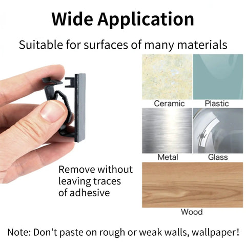 Self Adhesive Cable Clips 50 Pack Cord Organizer Wire Clips For Desk Wall TV Under Desk PC Home showing application on various surfaces.