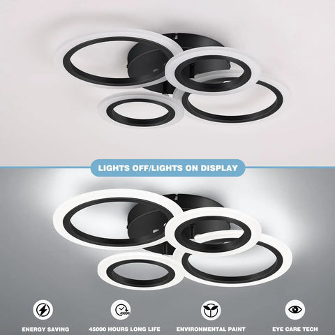 Modern LED Flush Mount Ceiling Light With Four Black Rings Sleek Close To Ceiling Fixture For Kitchen Bedroom Living Room Or Laundry Room 4000K Neutral White Non Dimmable