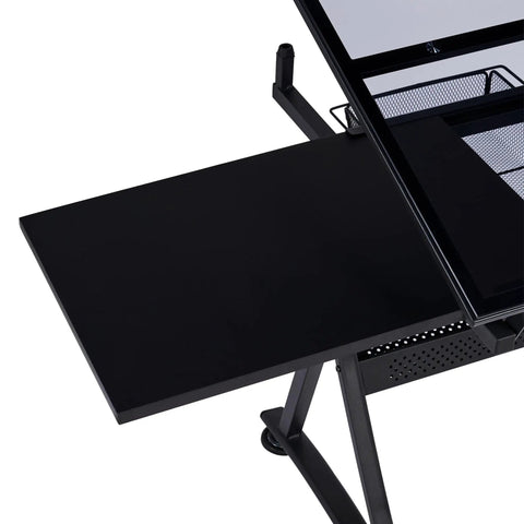 Adjustable Drafting Desk With Stool Multifunction Artist Table For Home Studio Tilting Glass Top Work Surface Diamond Painting Station