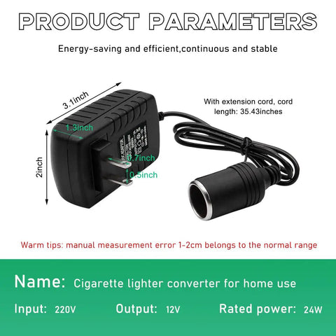 Ditch The Hassle With Slick AC To DC Converter Adapter Featuring Cigarette Lighter Plug, 2in x 3.1in, for 120V to 12V conversion.