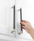 Two Tone Black And Nickel Cabinet Pulls 1 Piece French Style Cabinet Handles installed on white cupboard doors