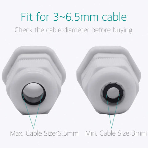 PG7 Cable Gland Kit 20 Pieces White Nylon Waterproof Wire Glands Connector Fitting For 3mm To 6.5mm Cables With Four Part Design