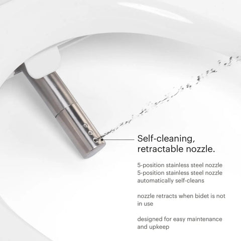 Self-cleaning stainless steel nozzle of Knockout Comfort And Built Like A Tank Commercial Bidet Toilet Seat.