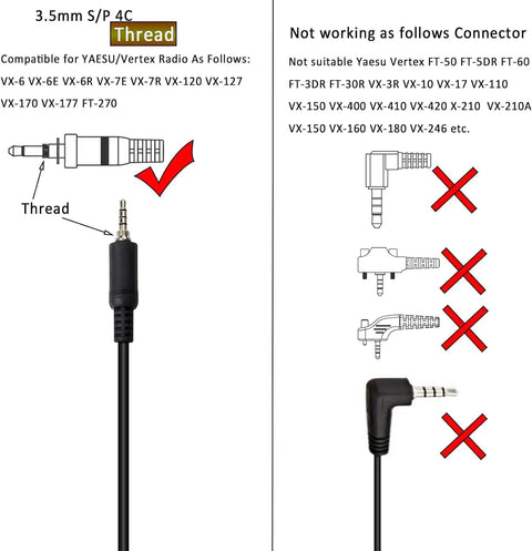 Diagram showing 3.5mm threaded plug for IP65 Waterproof Shoulder Microphone For Vertex VX-6R VX-7R VX-120 VX-170 FT270 Yaesu.