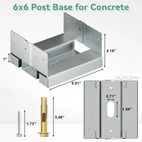 6x6 Post Base for Concrete Pack of 10 With 1 Inch Standoff Galvanized Steel Post Anchor and Pergola Bracket Kit for 5.5x5.5 Wood Posts Ideal for Deck Gazebo Porch Patio