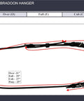 Dressage Bradoon Hanger in Black Cob Size with stainless steel hardware, multiple sizes chart, leather tack for horse training.