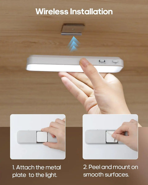 Five Pack 6 Inch Wireless Under Cabinet Lights Rechargeable LED Motion Sensor Lights With 3 CCT Dimmable Stick On Magnetic Under Counter Lighting For Pantry Bookshelf Stairs installation demonstration