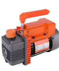 Slick Heavy Duty Single Stage Vacuum Pump With Direct Drive Motor For Air Conditioning Refrigerant Drain And Hvac Repair Compact Base With Quick Release Oil Valve That Runs Like A Dream, showing side view and handle.