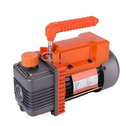Slick Heavy Duty Single Stage Vacuum Pump With Direct Drive Motor For Air Conditioning Refrigerant Drain And Hvac Repair Compact Base With Quick Release Oil Valve That Runs Like A Dream, showing side view and handle.